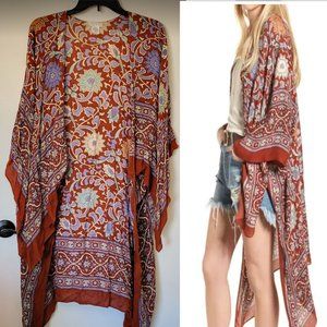 Free People Red and Purple Floral Kimono Cardigan